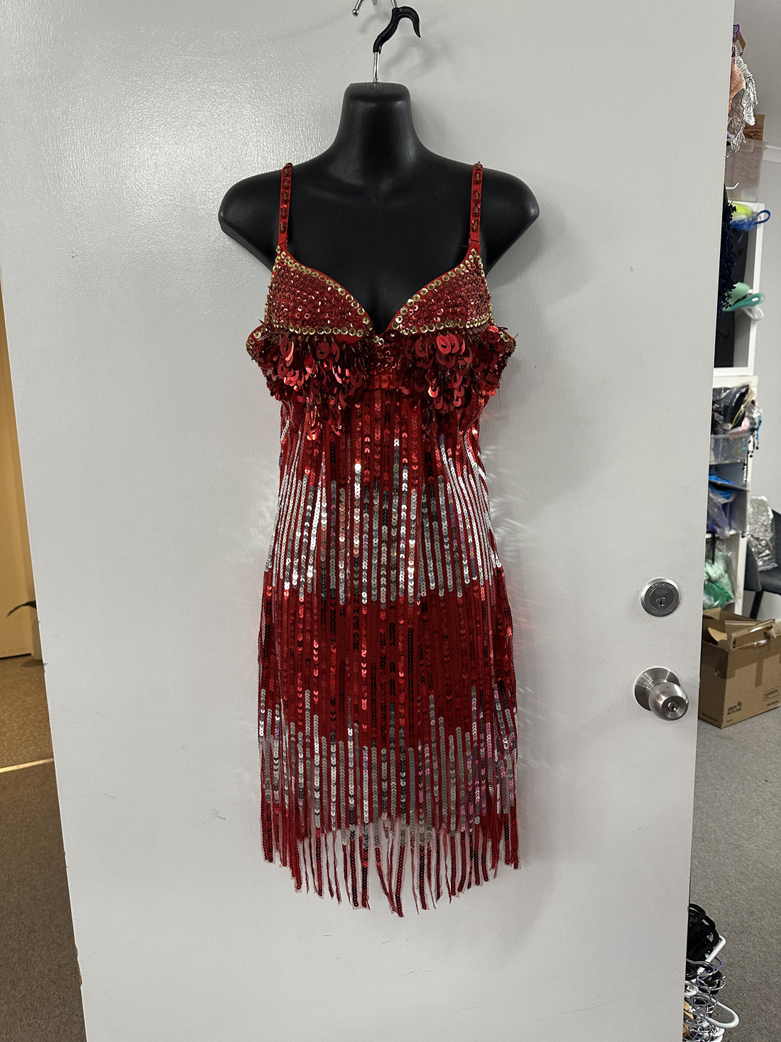 Red Sequin Latin Dress (Size 8)
