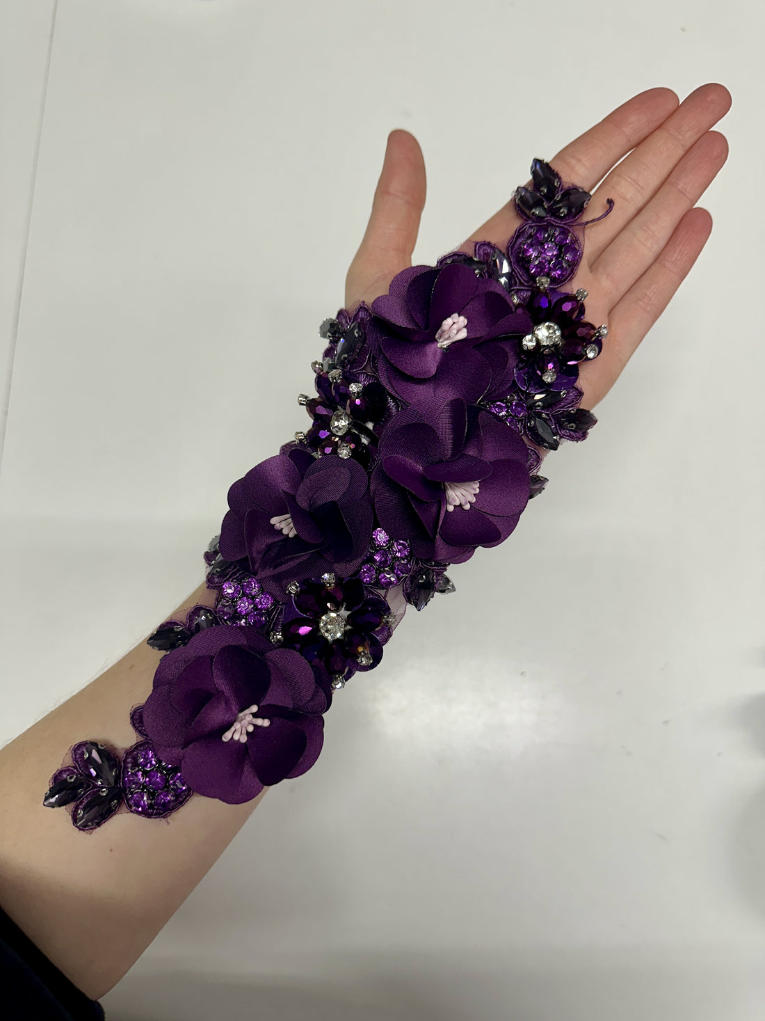 Penelope Purple 3D Crystalled Lace Applique