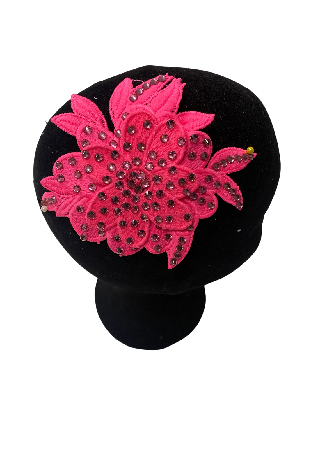 Fluro Pink Flower Lace with Rose Crystals