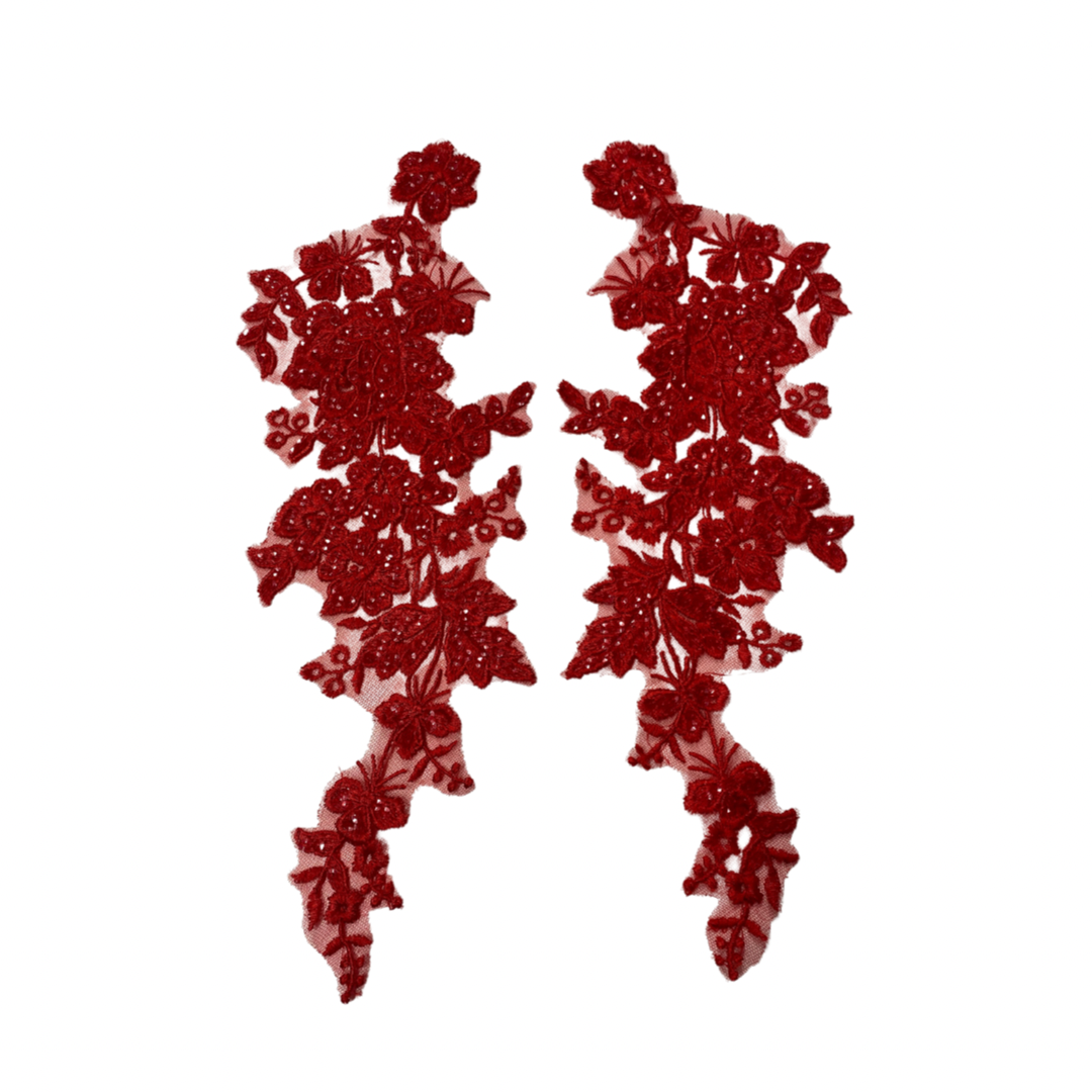 Red Sequinned Flower Lace Pair
