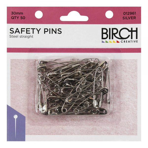 Birch Creative Safety Pins Sliver 30mm 50 PK