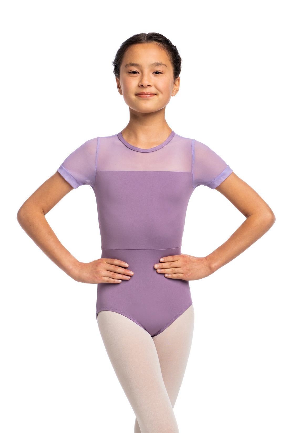 AinslieWear Girls Renee Leotard with Mesh in Orchid