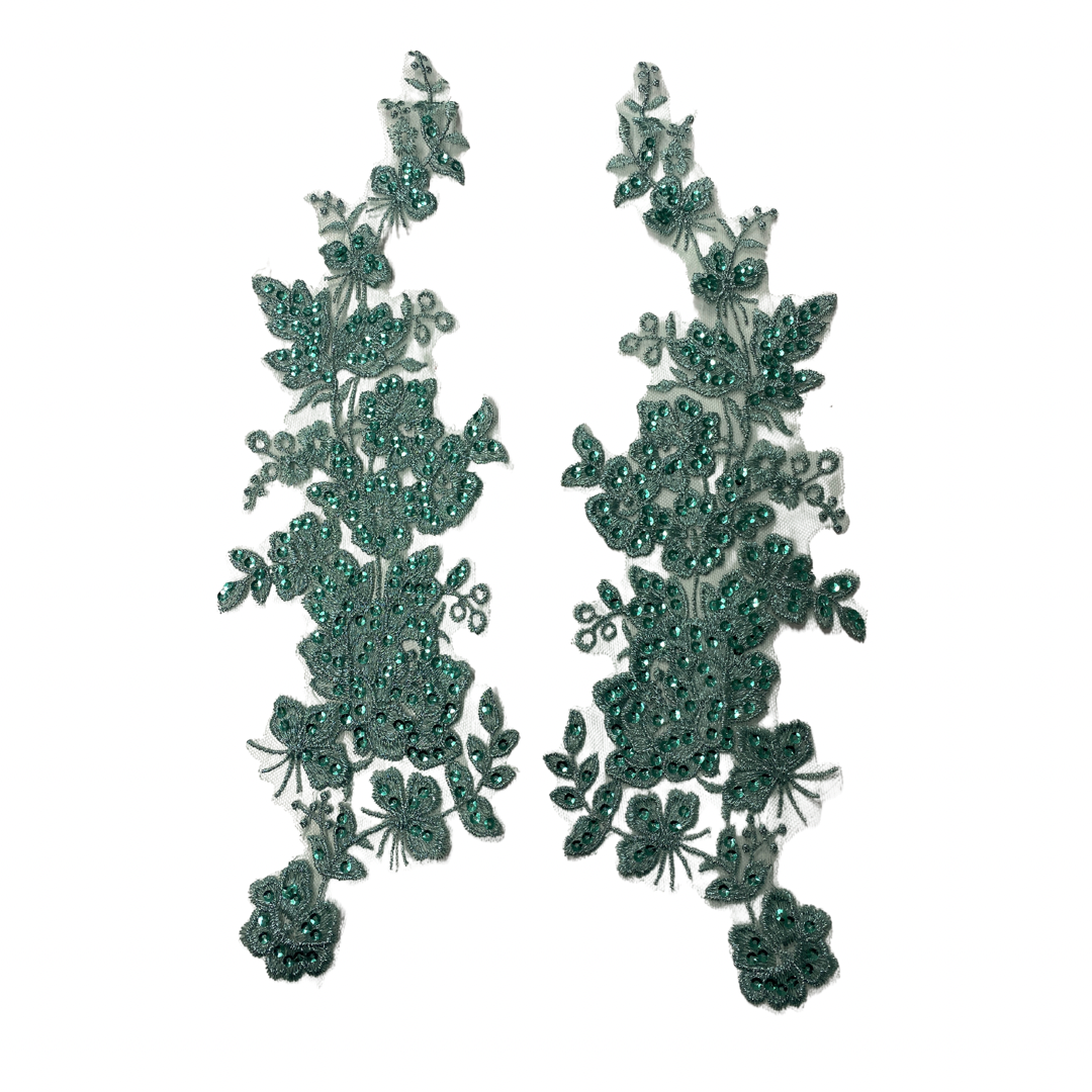 Mint Sequinned Flower Lace