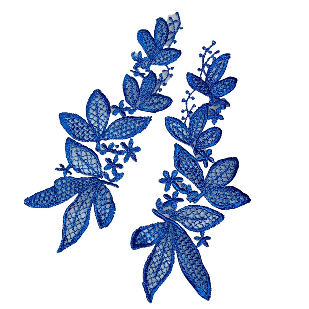 Ocean Blue Leaves Lace Motif Pair