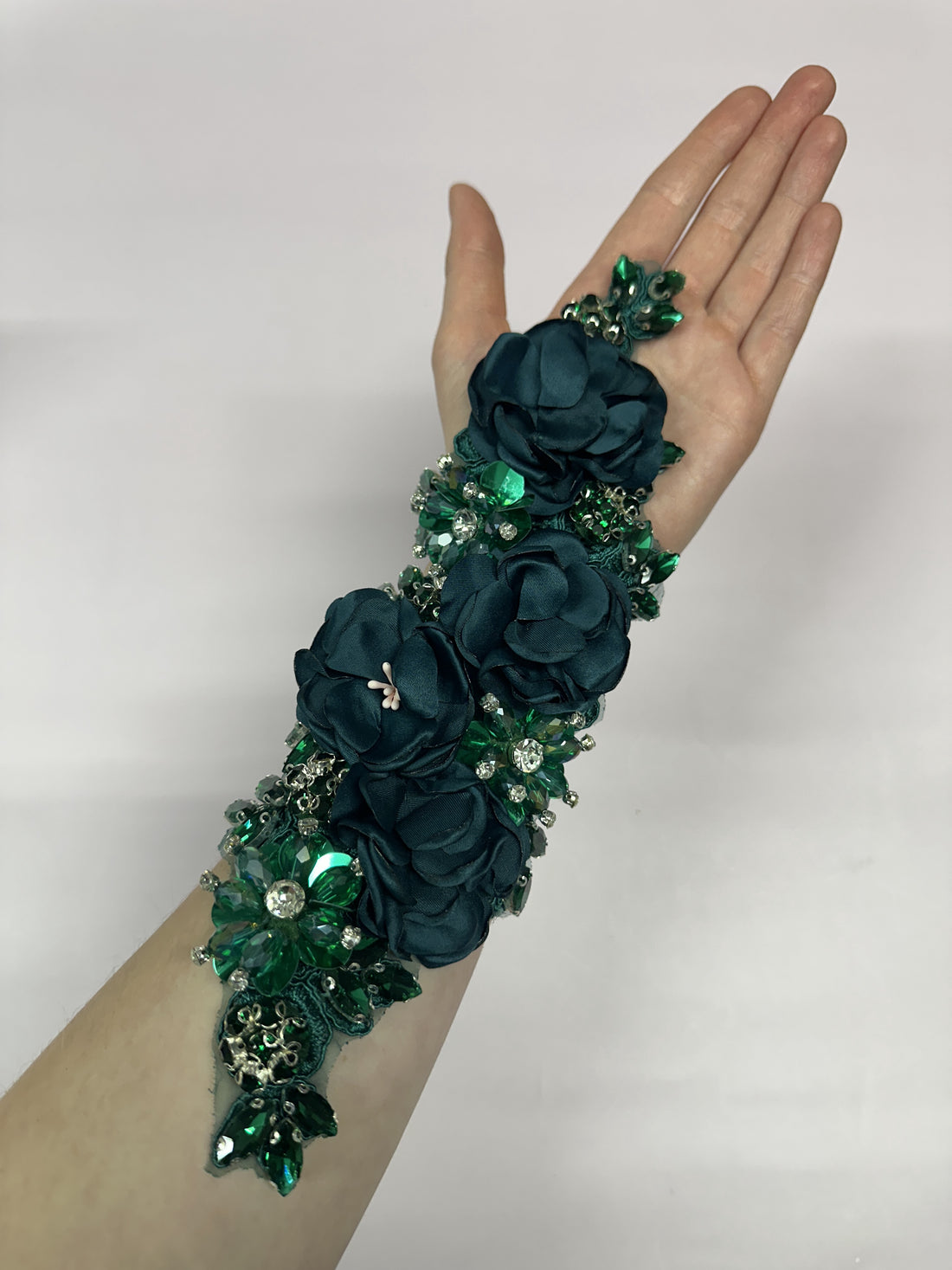 Penelope Emerald 3D Crystalled Lace Applique