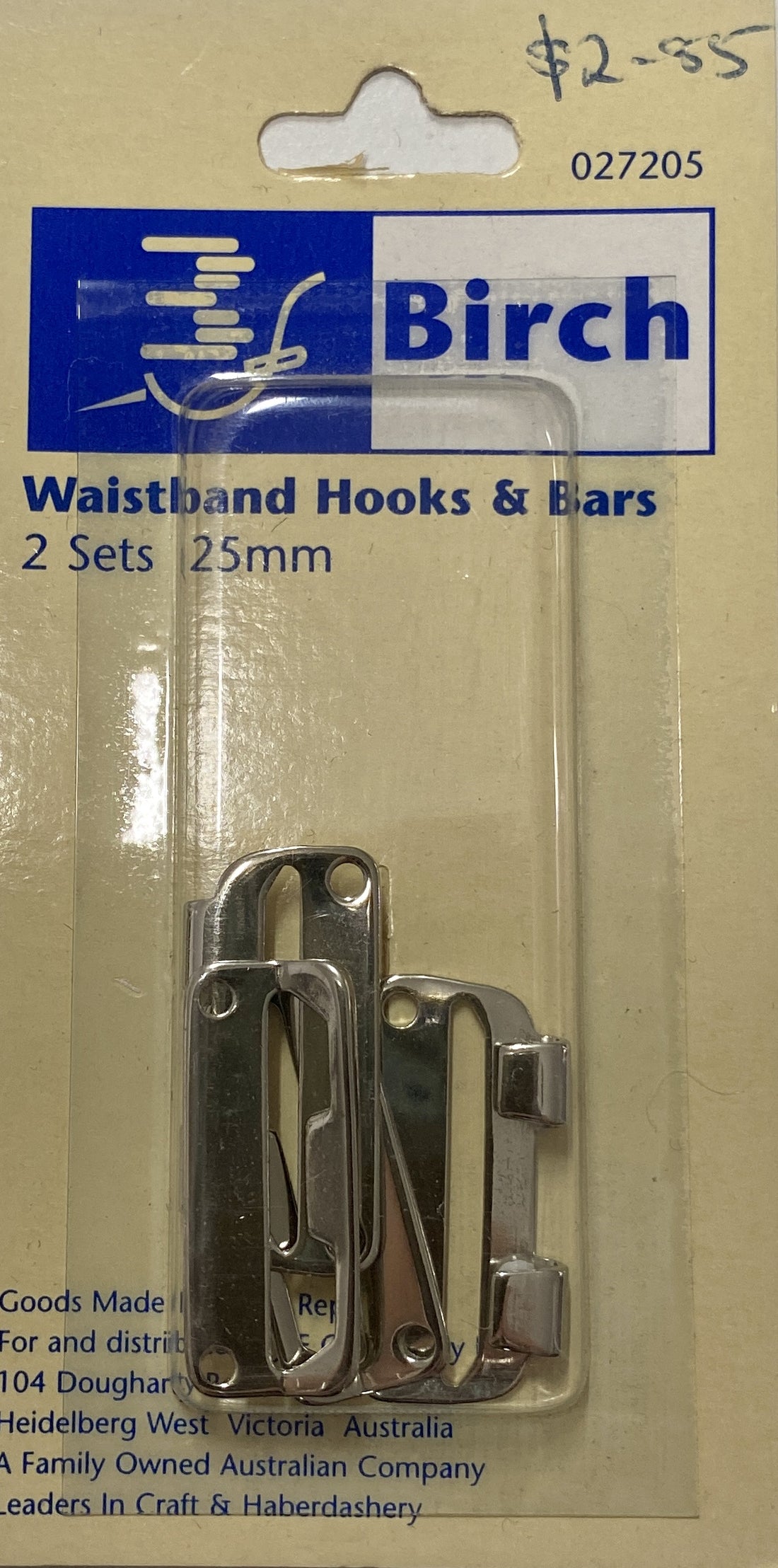 Birch Creative Waistband Hooks & Bars 2 Sets 25mm Sliver