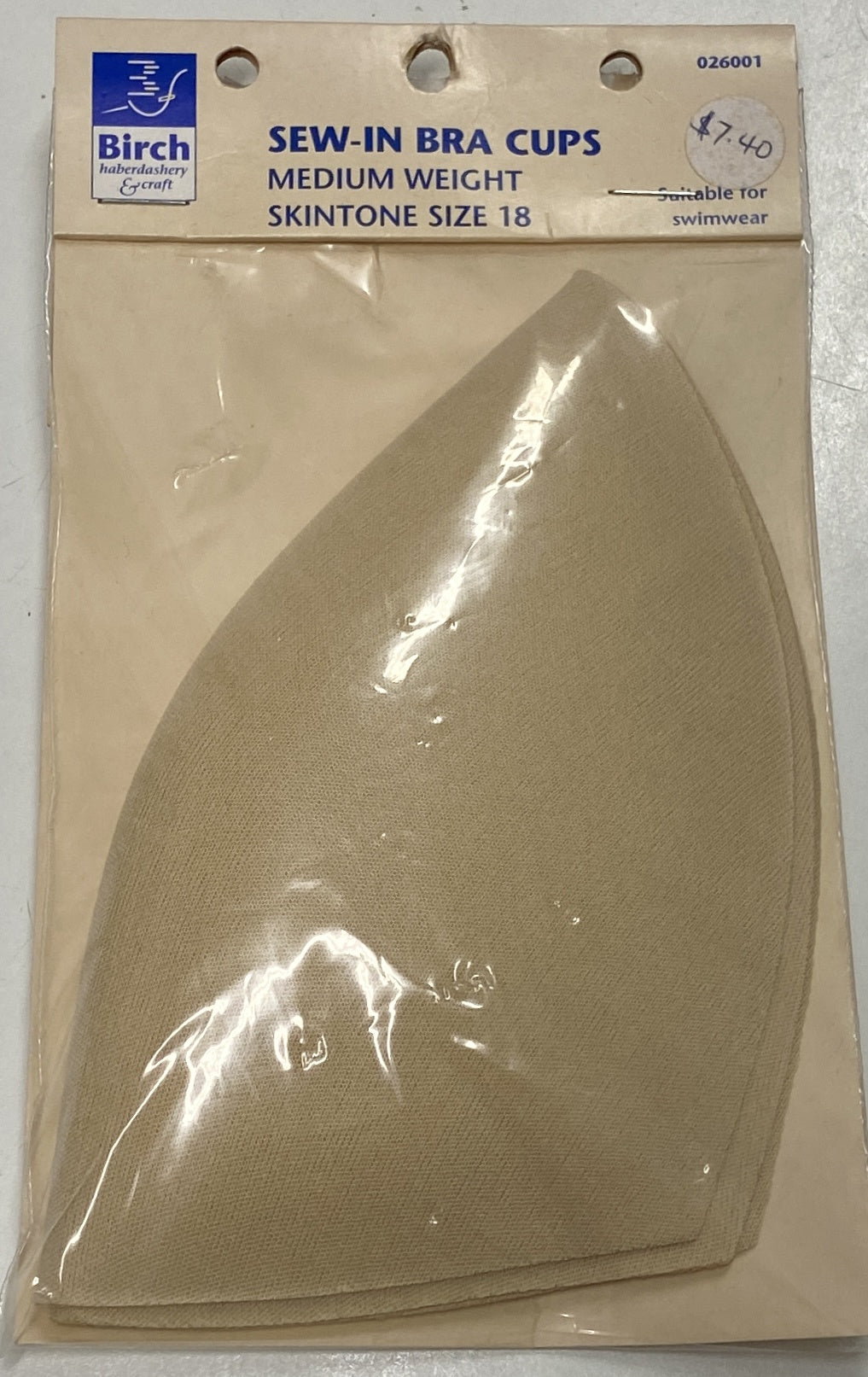 Birch Creative Sew In Bra Cups Medium Weight Skintone Size 18