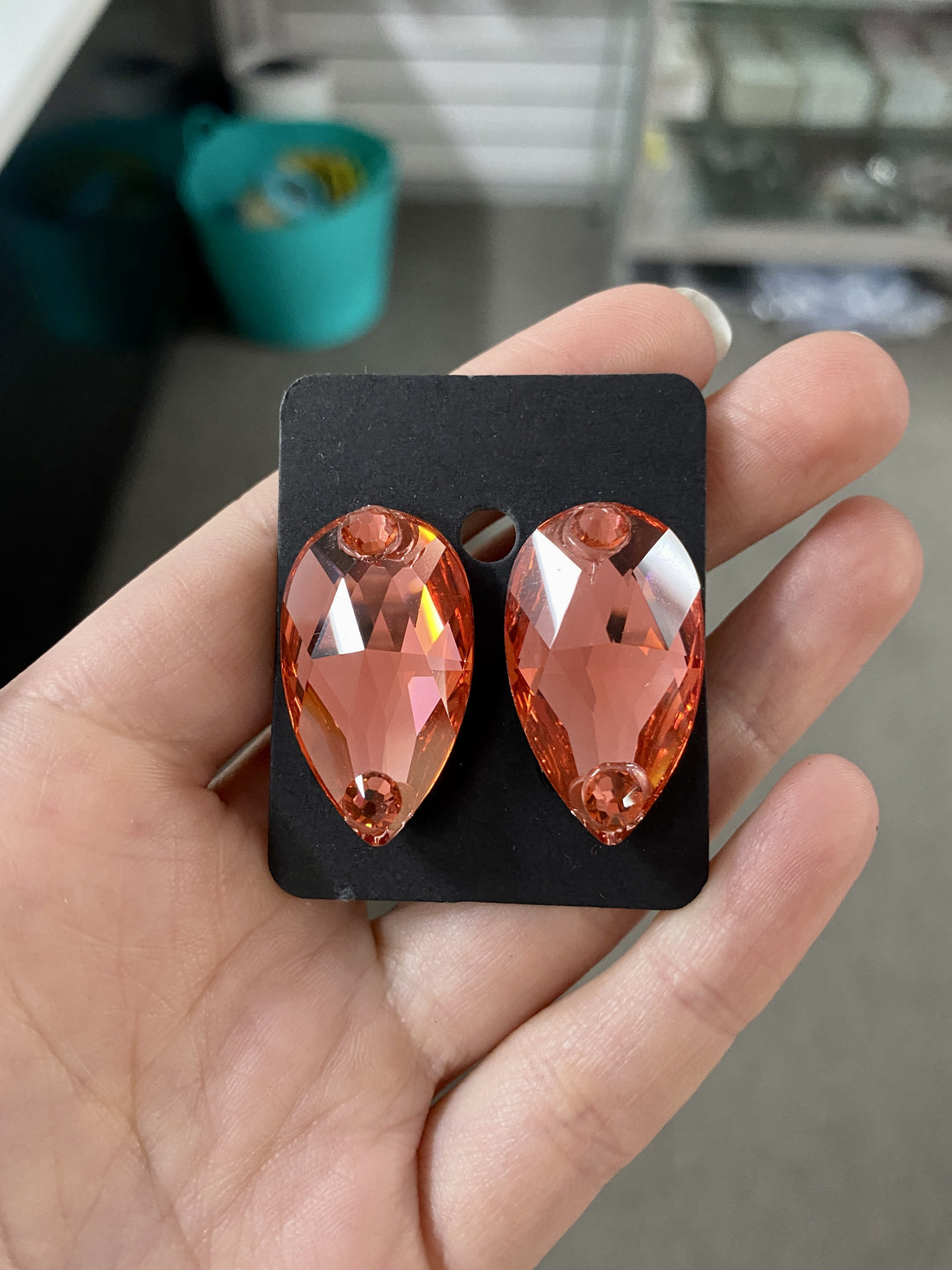 Padparadscha Teardrop Stud Earrings