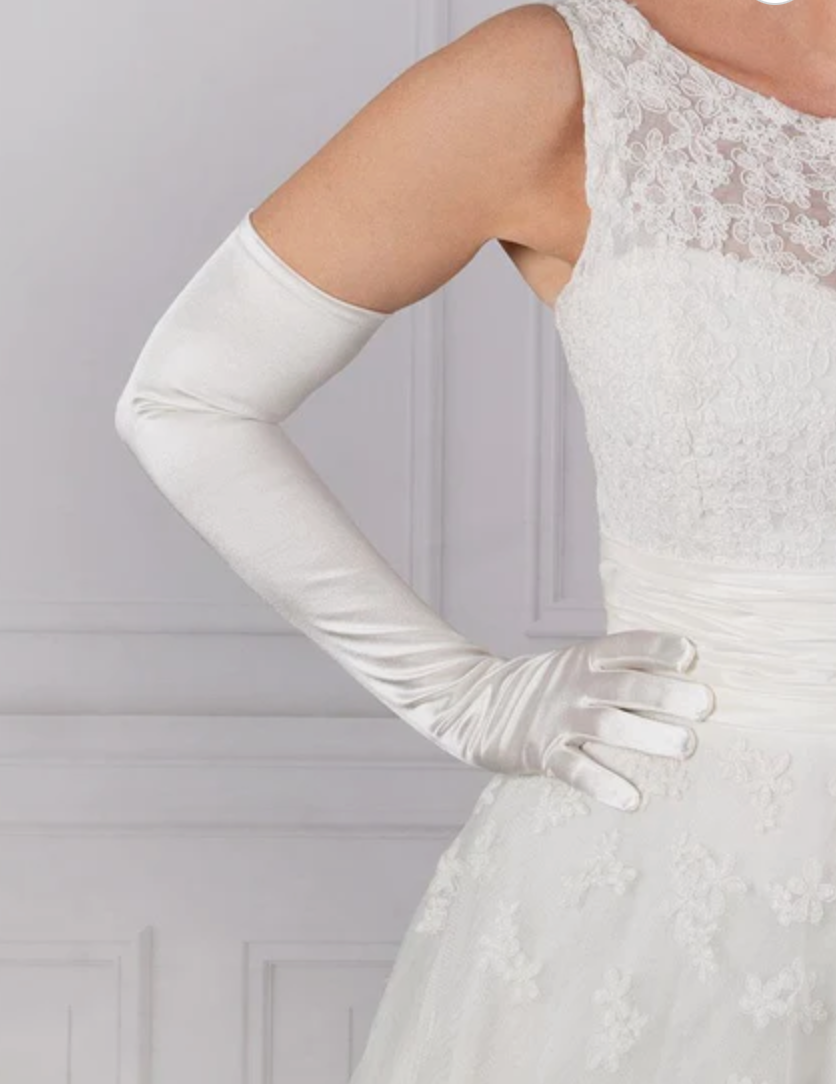 Dents Shoulder Length Evening Gloves White Satin