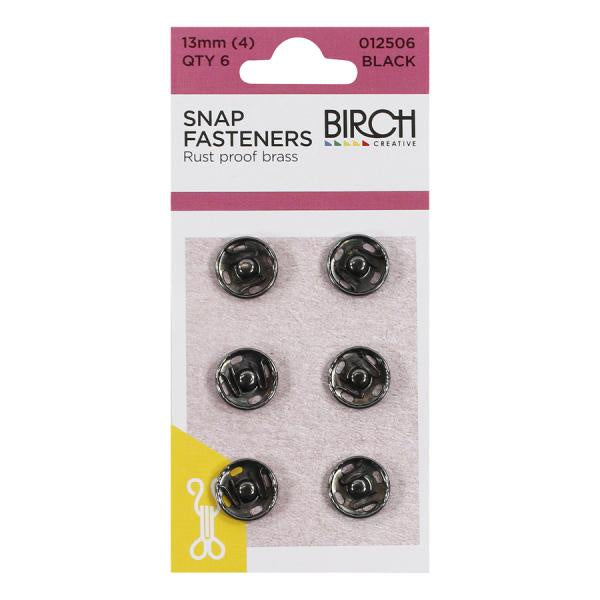 Birch Creative Snap Fasteners Black Round 13mm