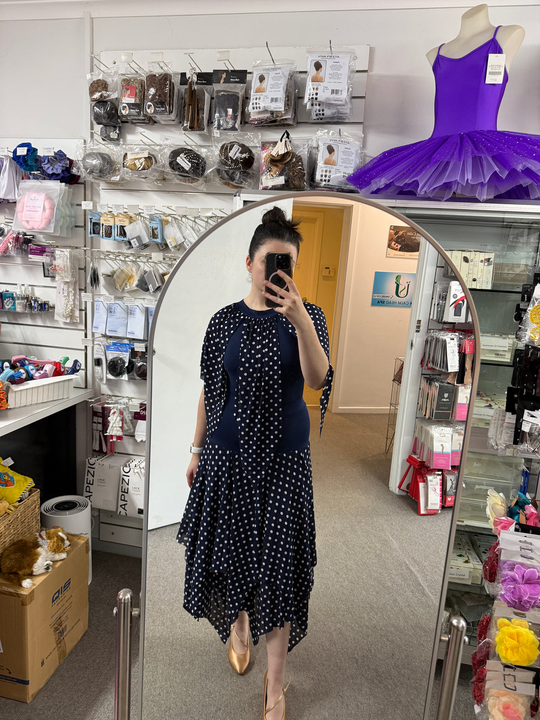 Emily Leotard - Navy Polka Dot