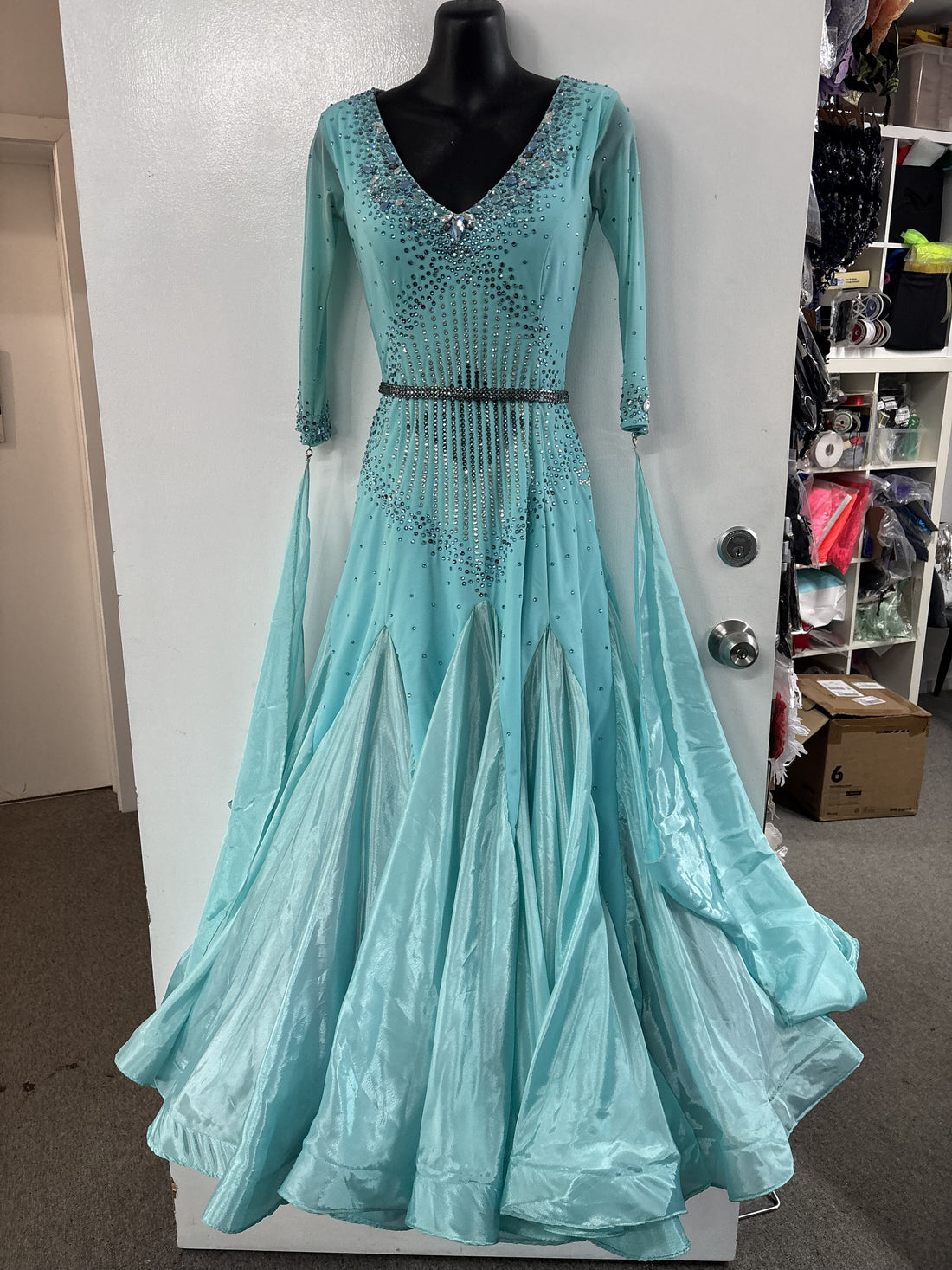 Pre Loved Pale Turquoise Ballroom Dress (Size 10-12)