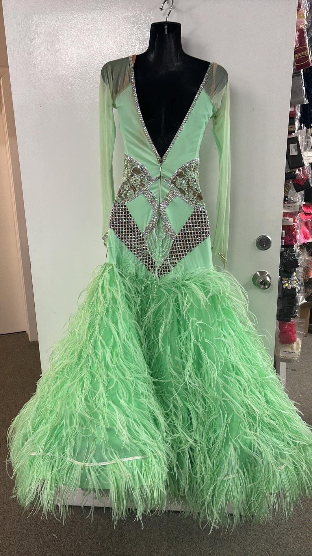 Pre Loved Mint Feather Ballroom Dress (Size 6-8)