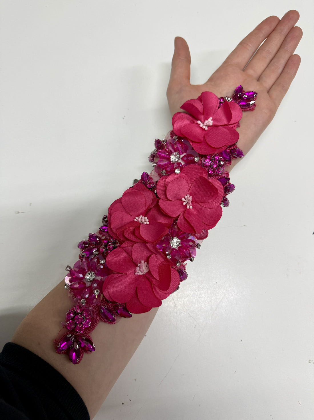 Penelope Fuchsia Pink 3D Crystalled Lace Appliqué