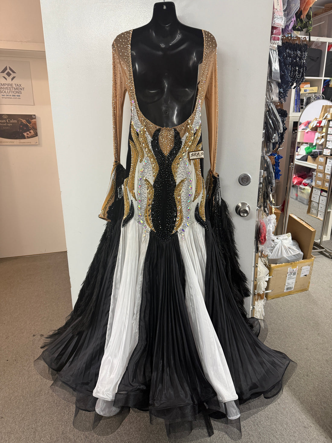 WORN ONCE - Black, White & Gold Ballroom Dress (Size 10-12)