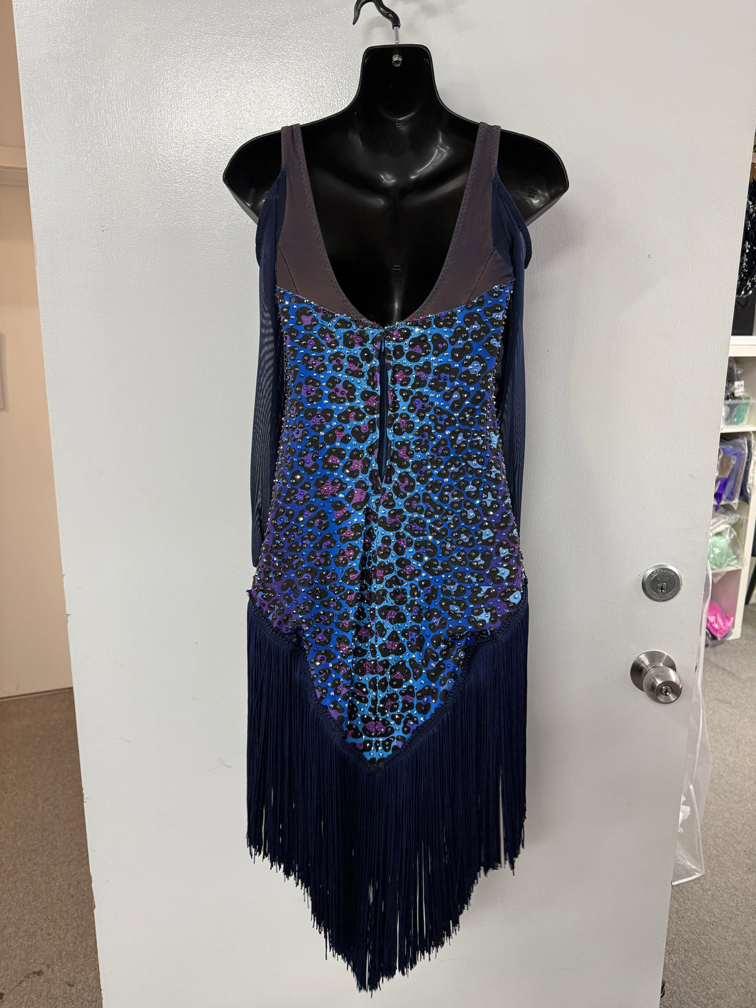 Pre Loved Blue Leopard Latin Dress (Size 6-10)