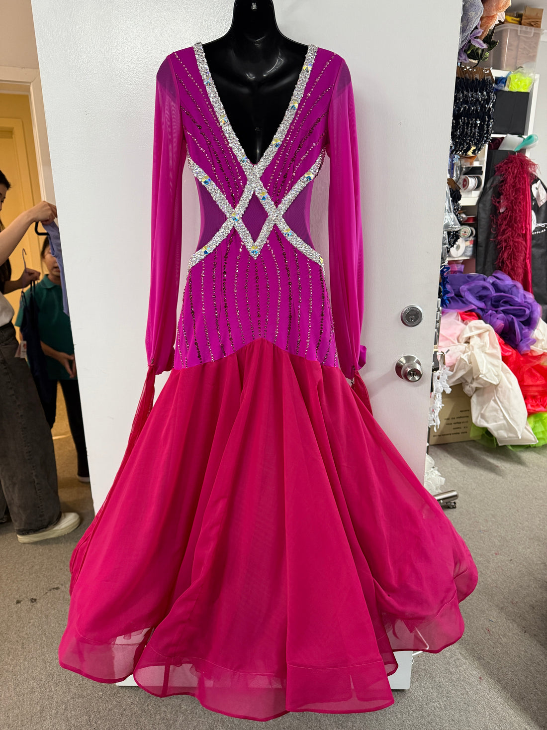 Pre Loved Flowery Fuchsia Ballroom Dress (Size 10)