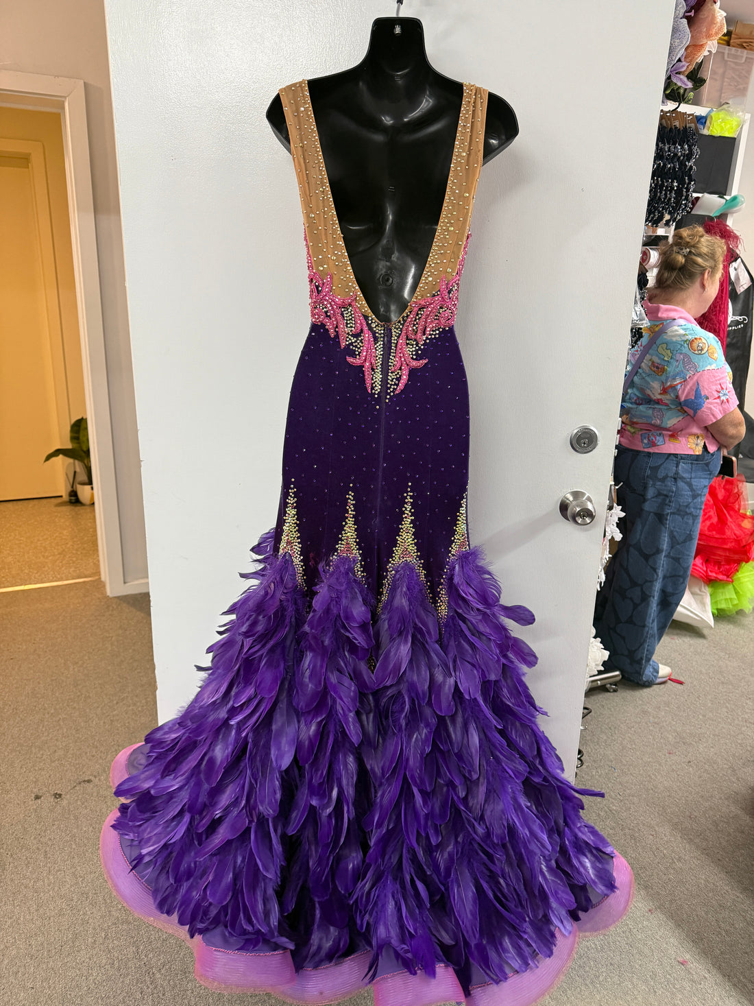 Pre Loved Purple Feather Ballroom Dress (Size 10-12)