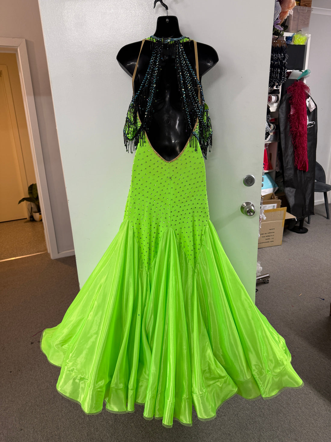 Pre Loved Lime Green Beaded Ballroom Dress (Size 10)