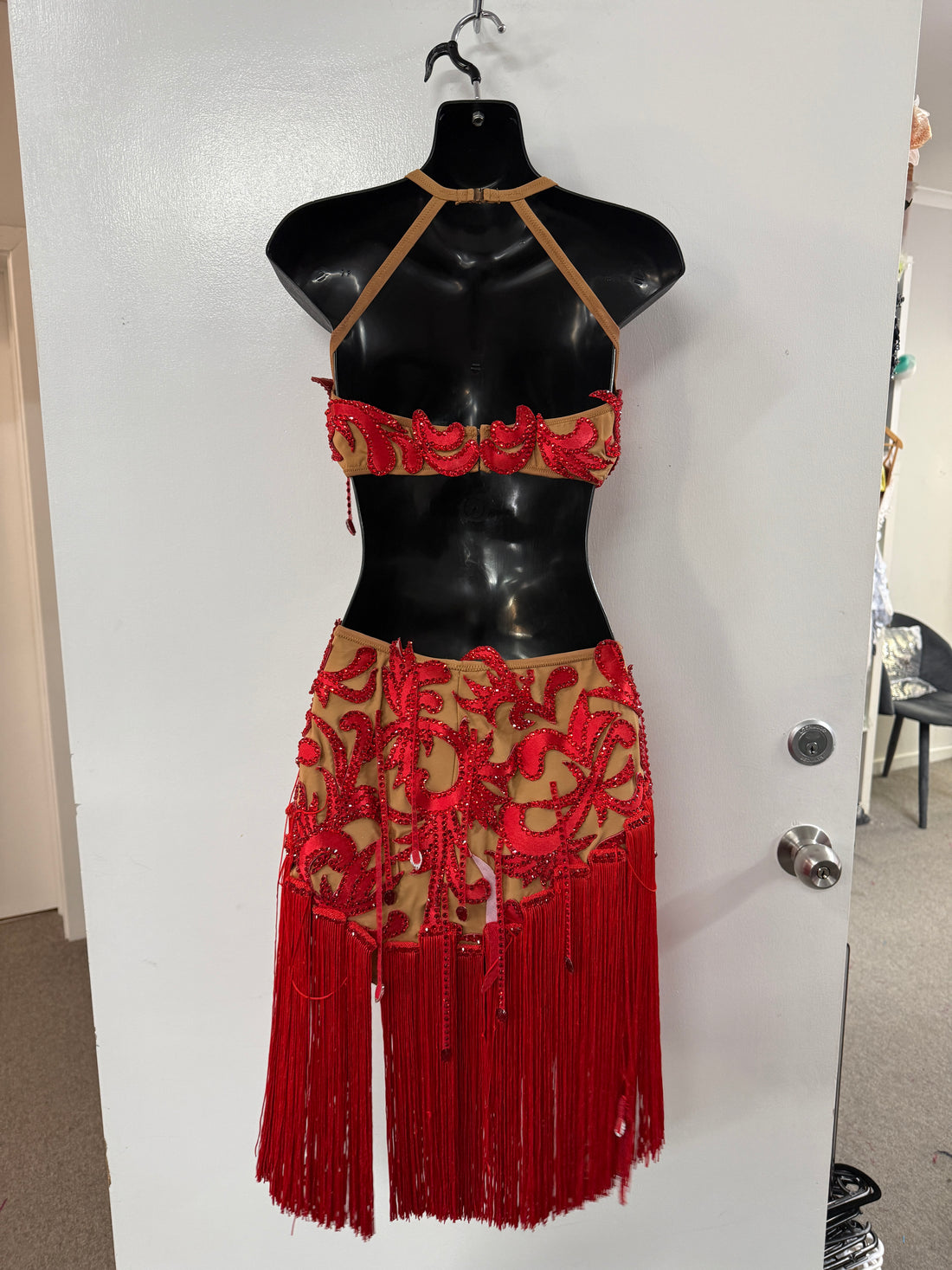 Pre Loved Red Lace 2 Piece Latin (Size 8-10)