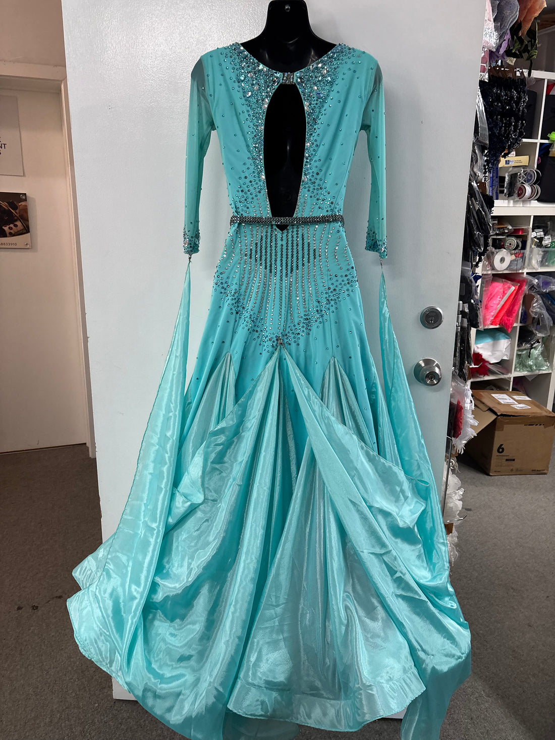 Pre Loved Pale Turquoise Ballroom Dress (Size 10-12)
