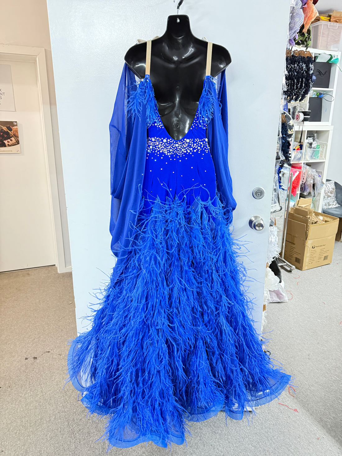 Pre Loved Blue Feather Ballroom Dress (Size 6-8)
