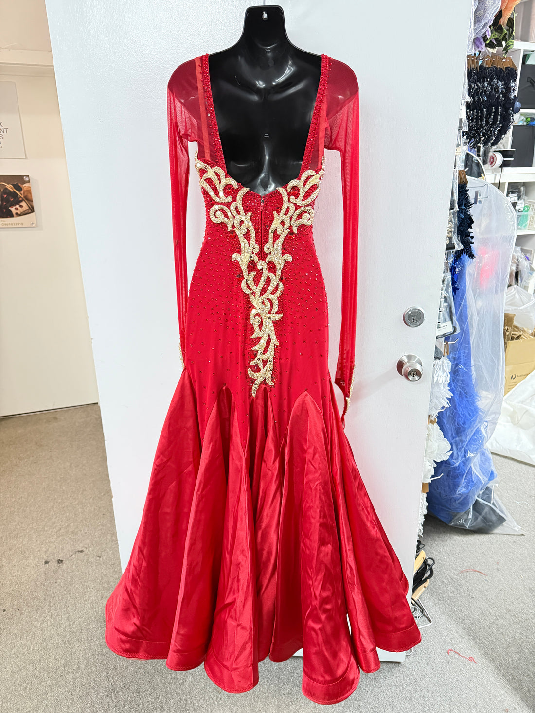 Pre Loved Red/Gold Lace Ballroom Dress (Size 8-10)