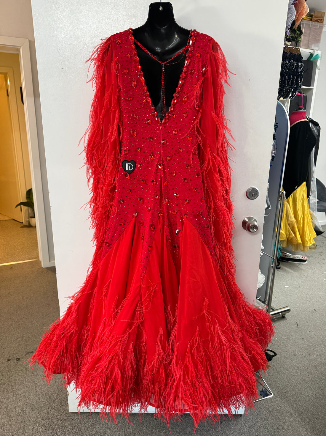 Pre Love TID Red Feather Ballroom Dress (Size 10-12)