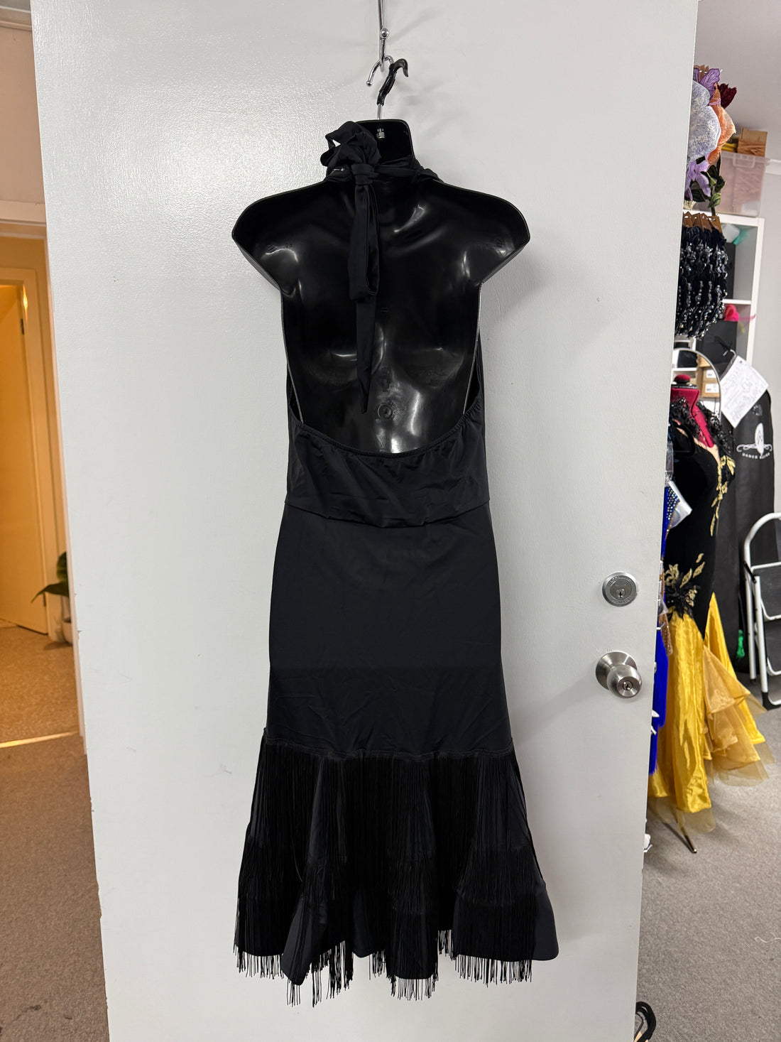 Black Halter Fringe Latin Dress (Size 10-12)