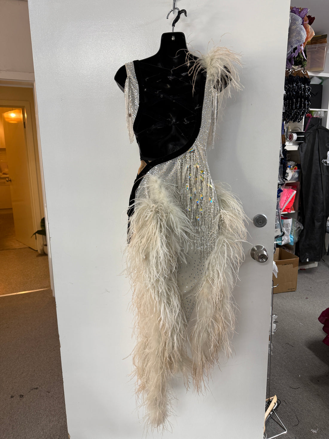 Pre Loved Sliver Feather Latin Dress (Size 4-8)