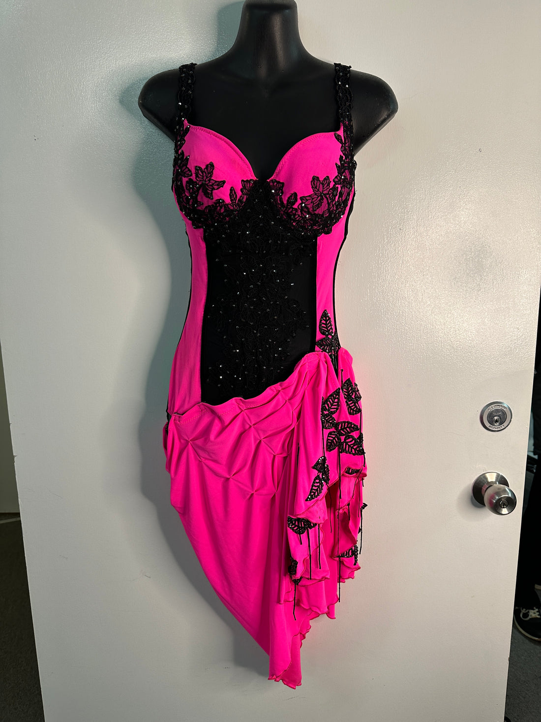 Pre Loved Pink & Black Latin Dress (Size 10-12)