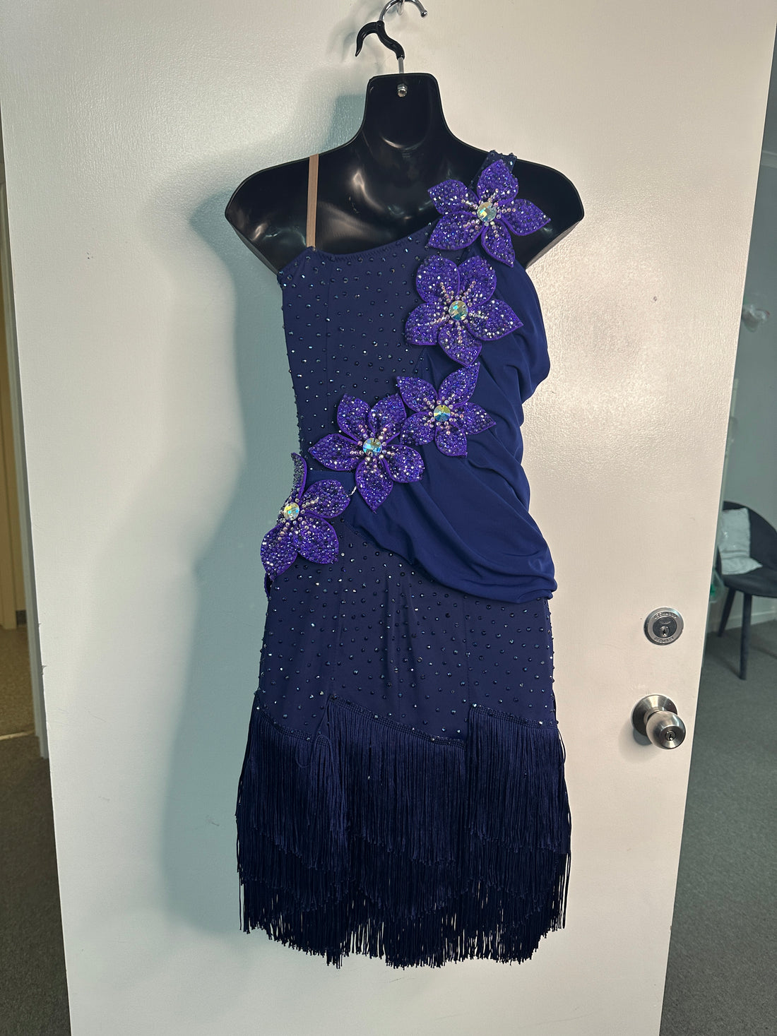 Pre Loved Navy & Purple Flower Latin Dress (Size 8-10)