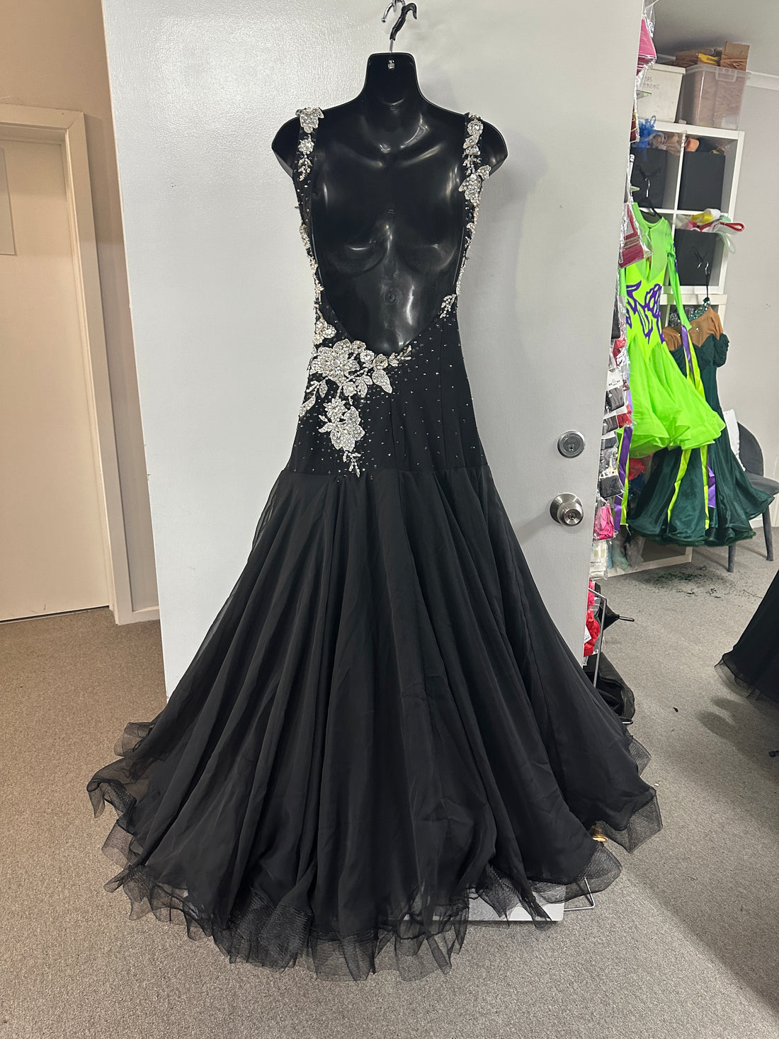 Pre Loved Black & Sliver Lace Ballroom Dress (Size 8-10)