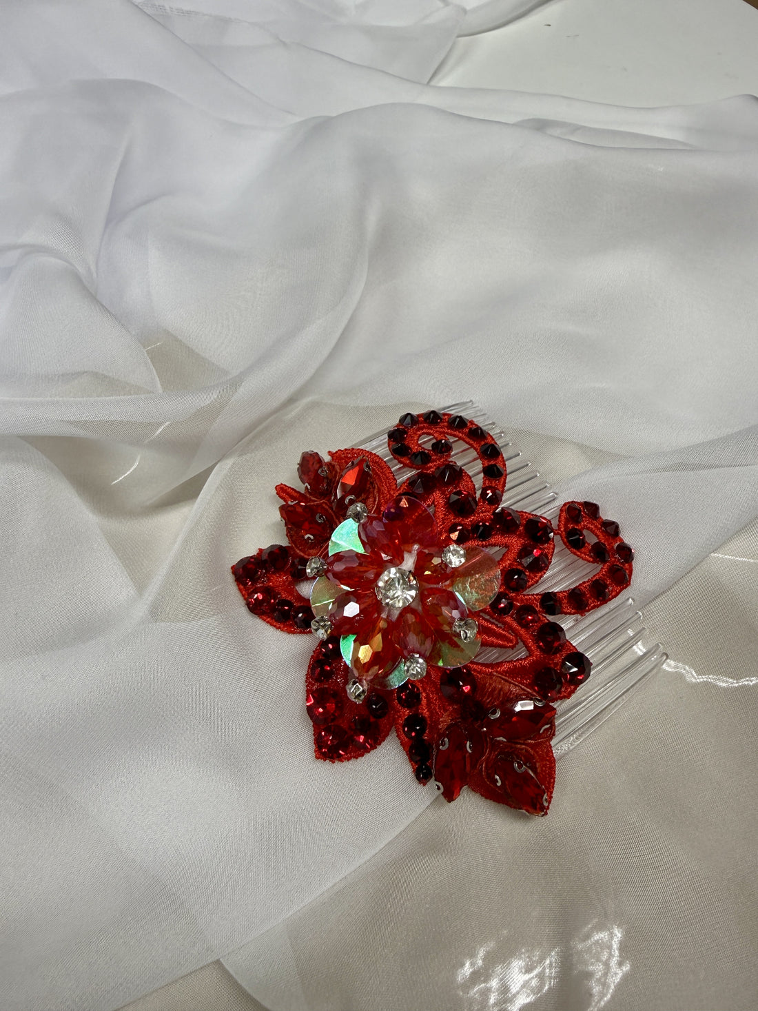 Red Floral Hair Comb