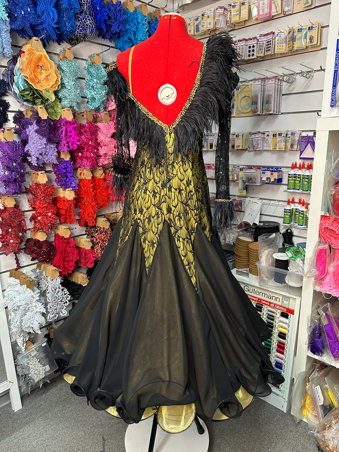 Black & Gold Ballroom Dress (Size 10-12) MM Dance Supplies Black & Gold Ballroom Dress (Size 10-12) MM Dance Supplies