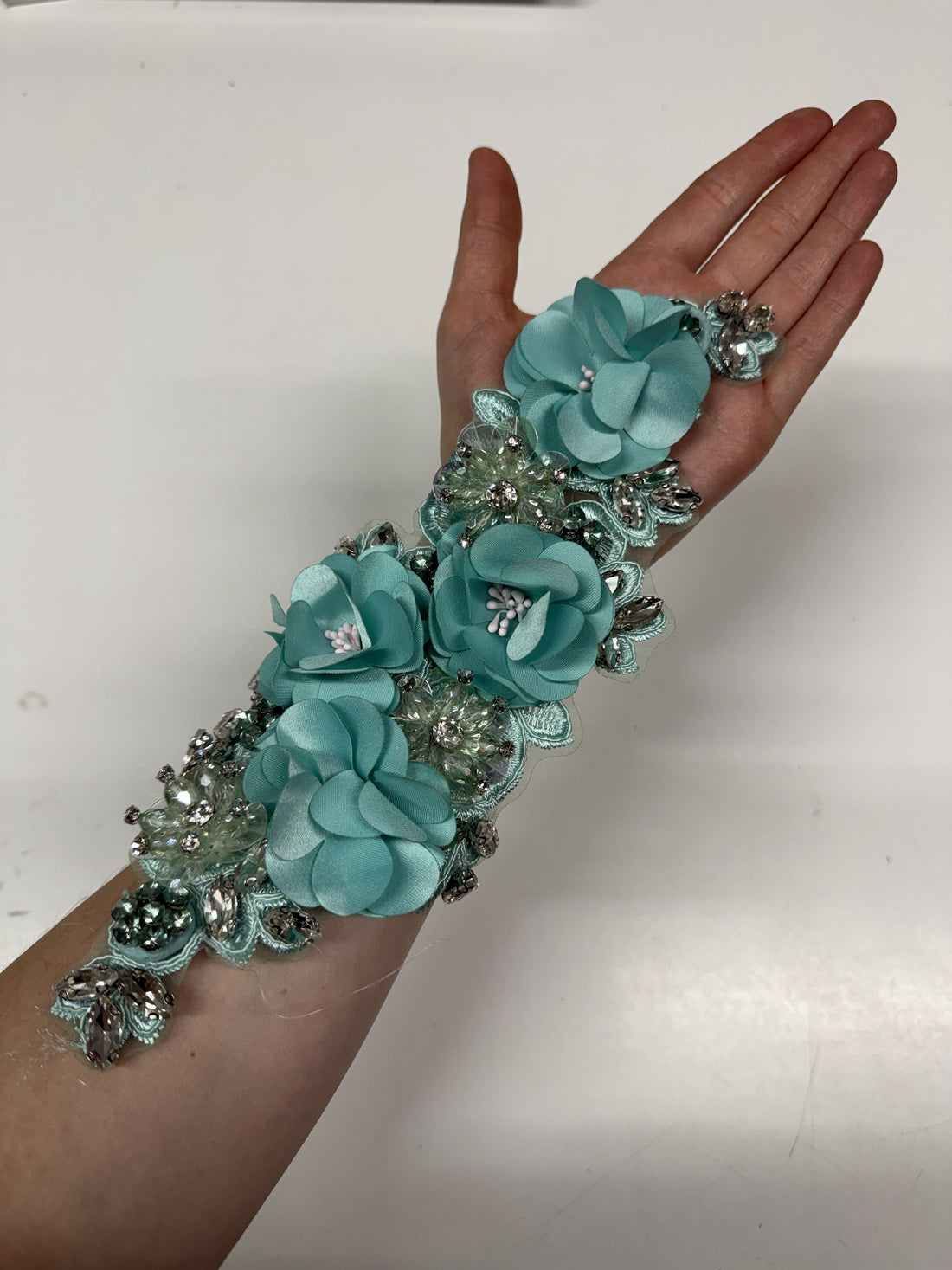 Penelope Aqua 3D Crystalled Lace Applique