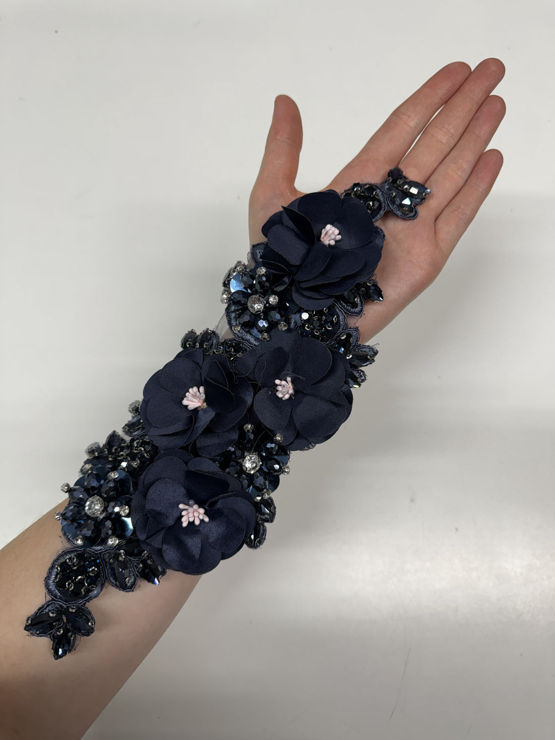 Penelope Navy 3D Crystalled Lace Applique