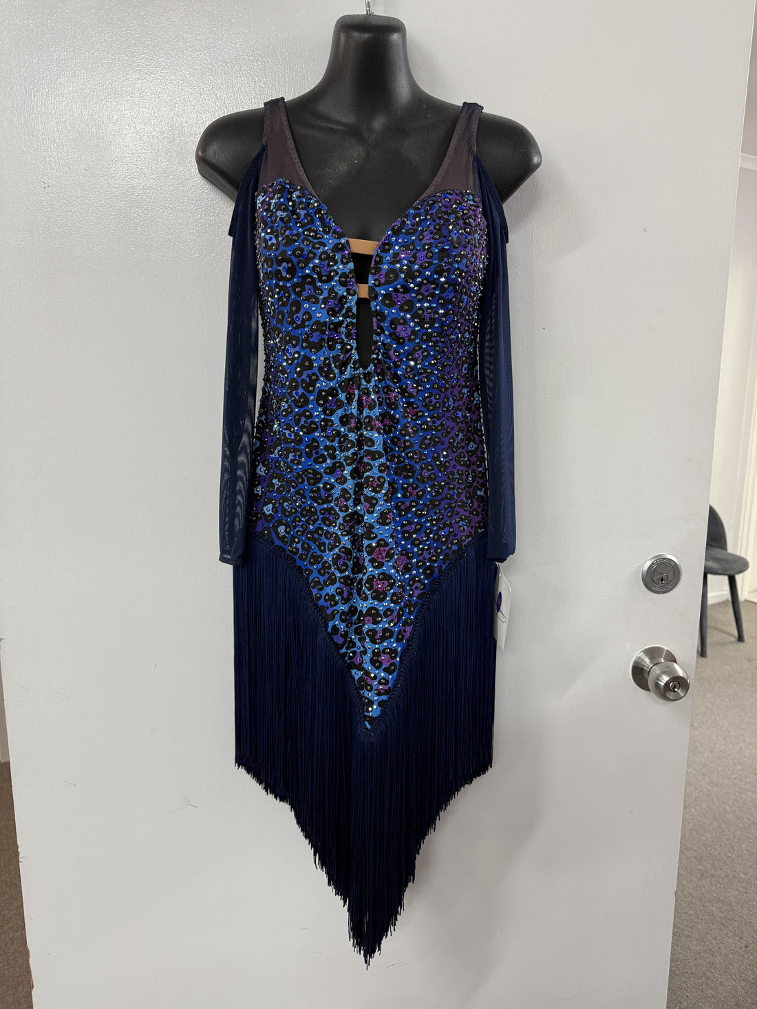 Pre Loved Blue Leopard Latin Dress (Size 6-10)