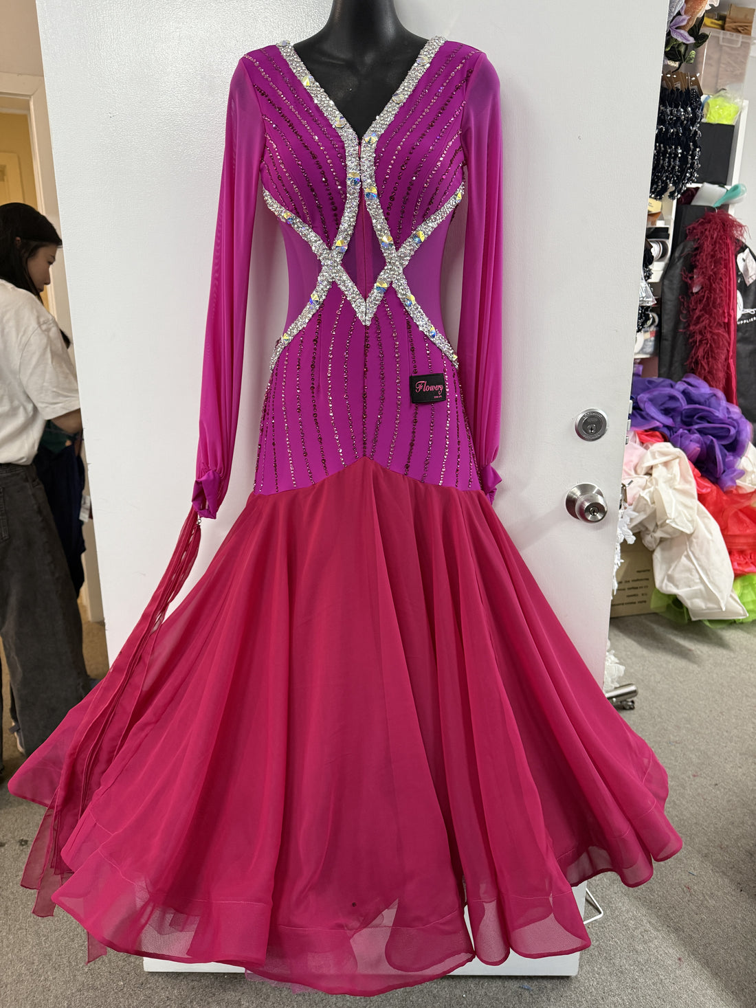 Pre Loved Flowery Fuchsia Ballroom Dress (Size 10)