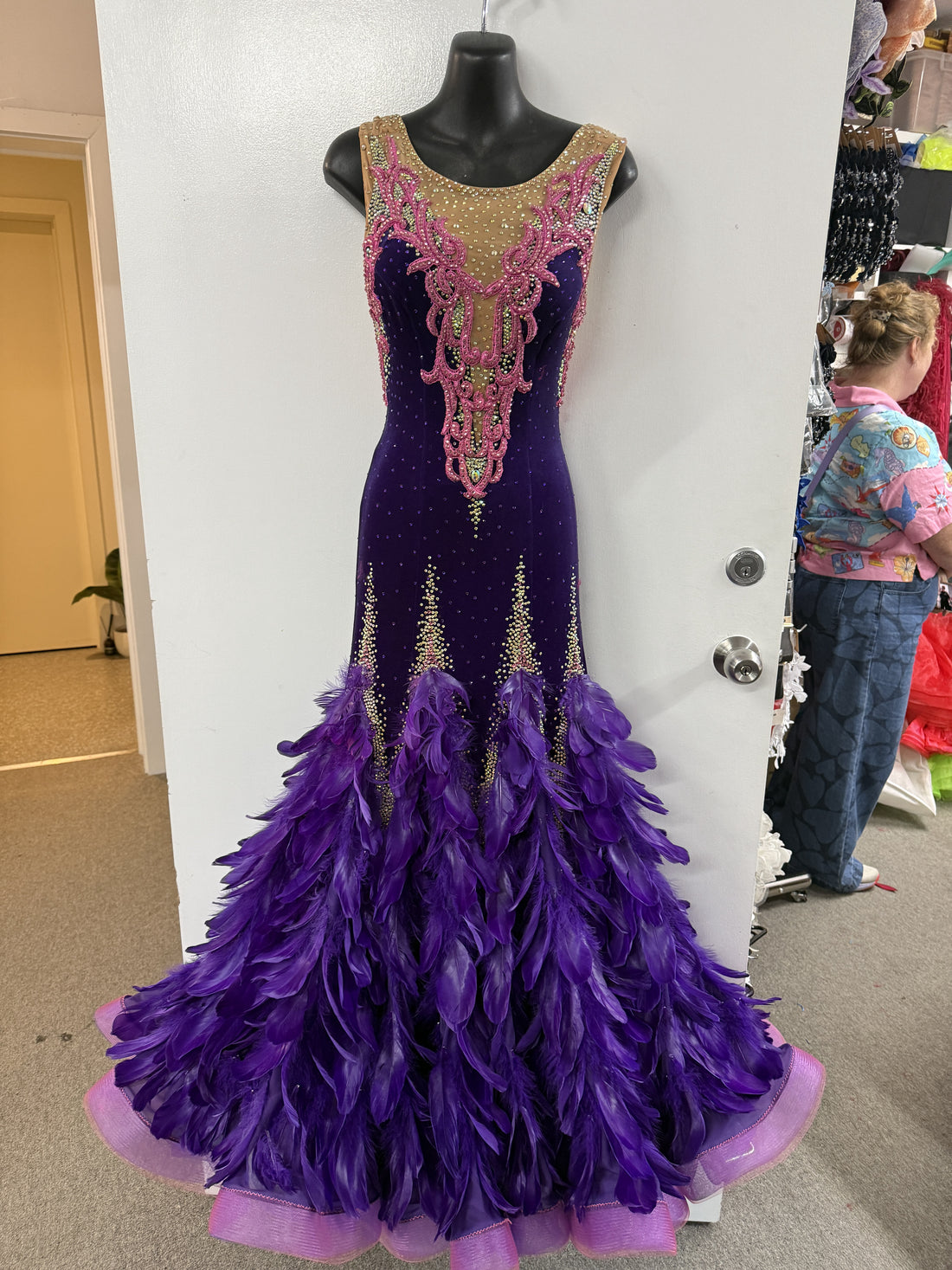 Pre Loved Purple Feather Ballroom Dress (Size 10-12)