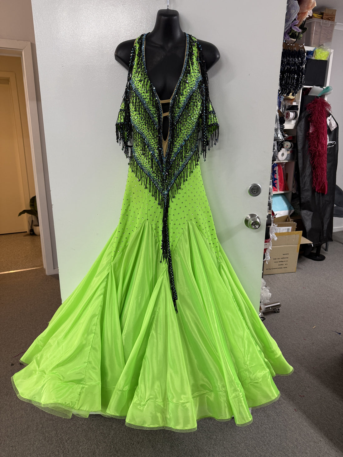 Pre Loved Lime Green Beaded Ballroom Dress (Size 10)