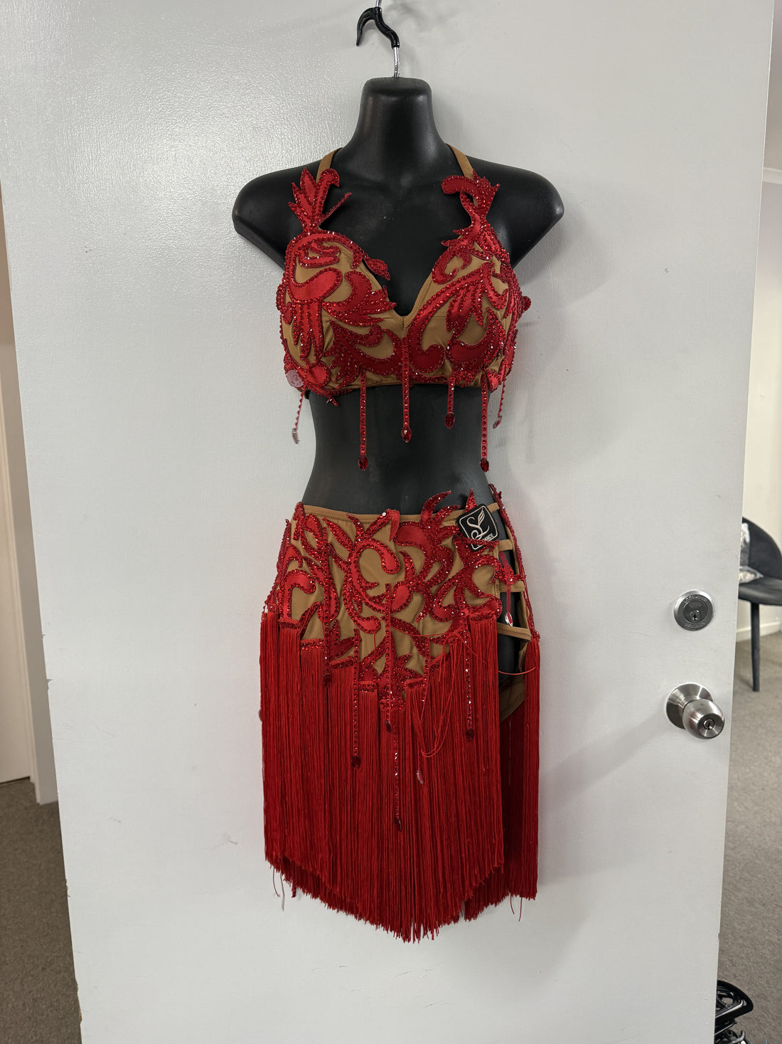 Pre Loved Red Lace 2 Piece Latin (Size 8-10)