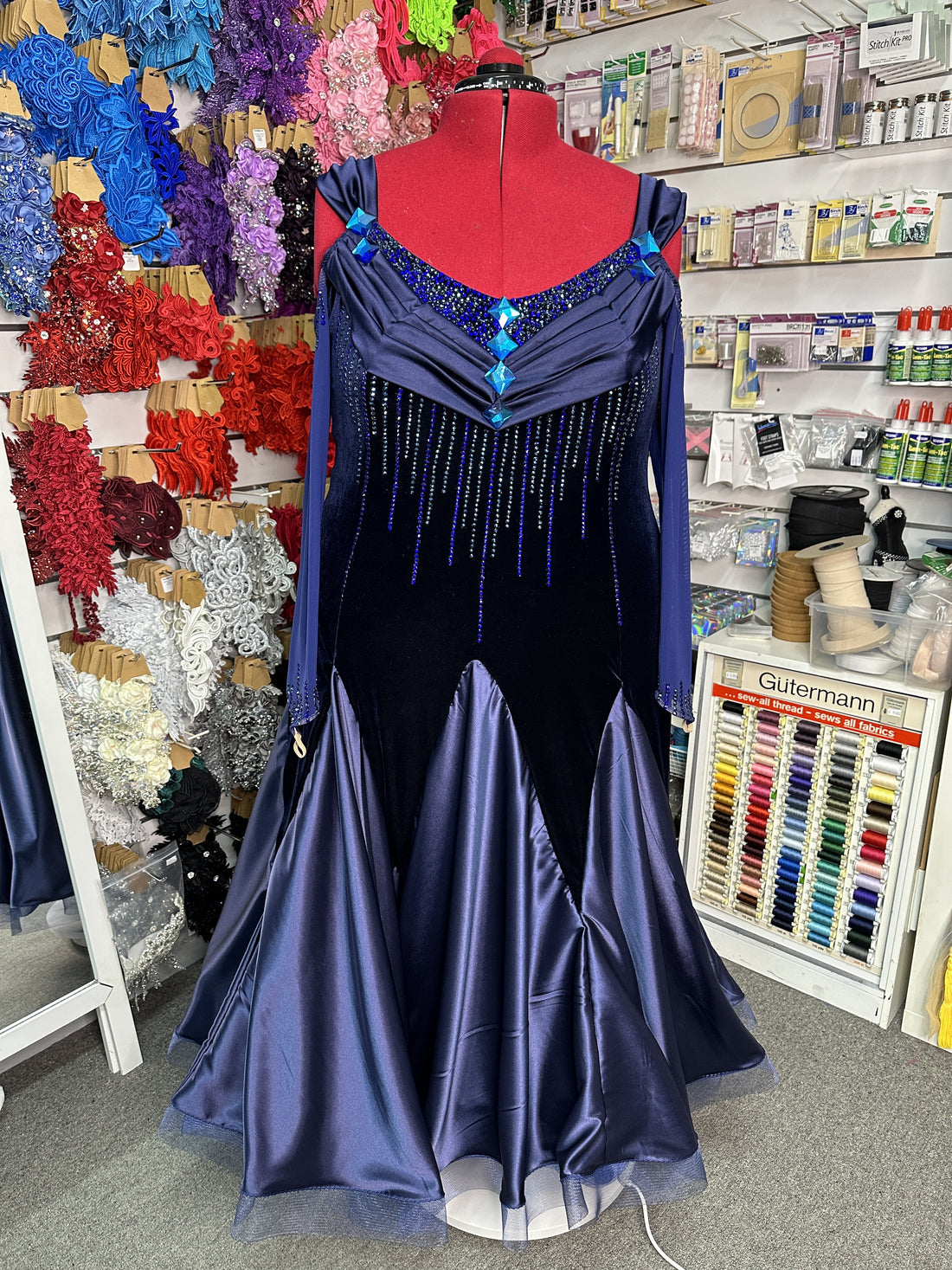 Navy Blue Velvet Ballroom Dress (Size 14-16)