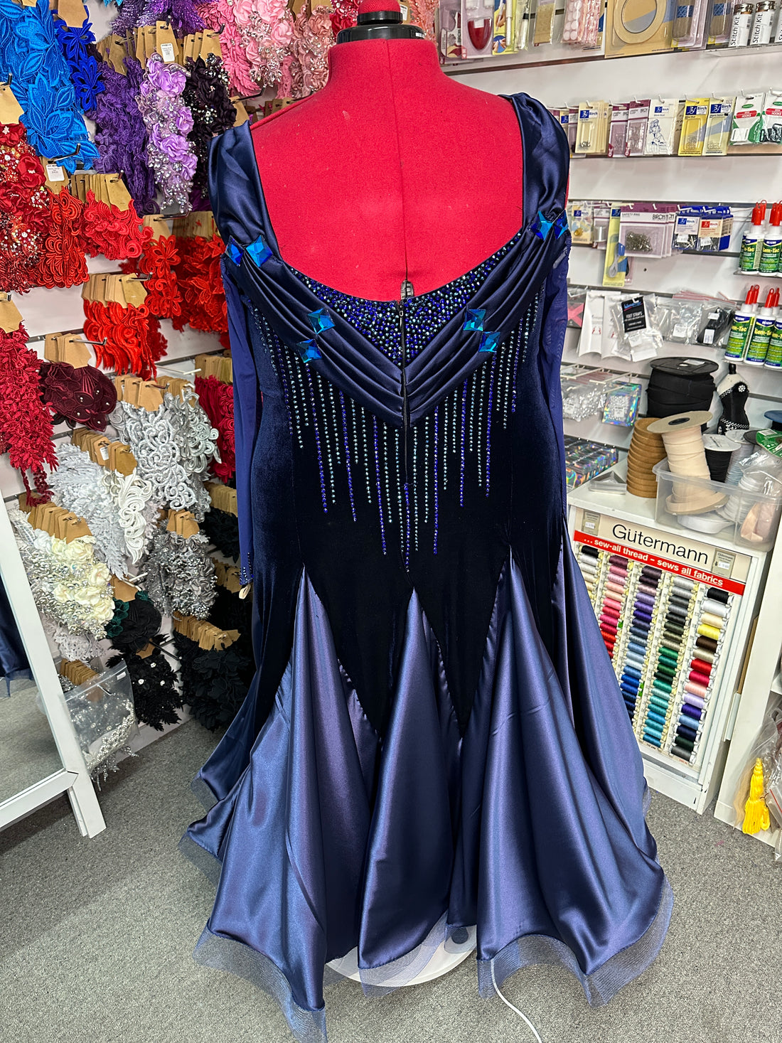 Navy Blue Velvet Ballroom Dress (Size 14-16)