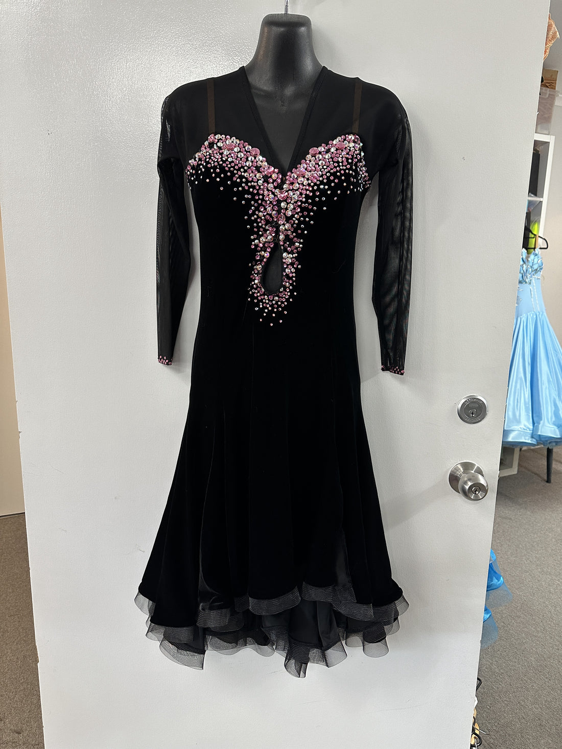 Pre Loved Black Velvet Latin Dress (Size 10-12)