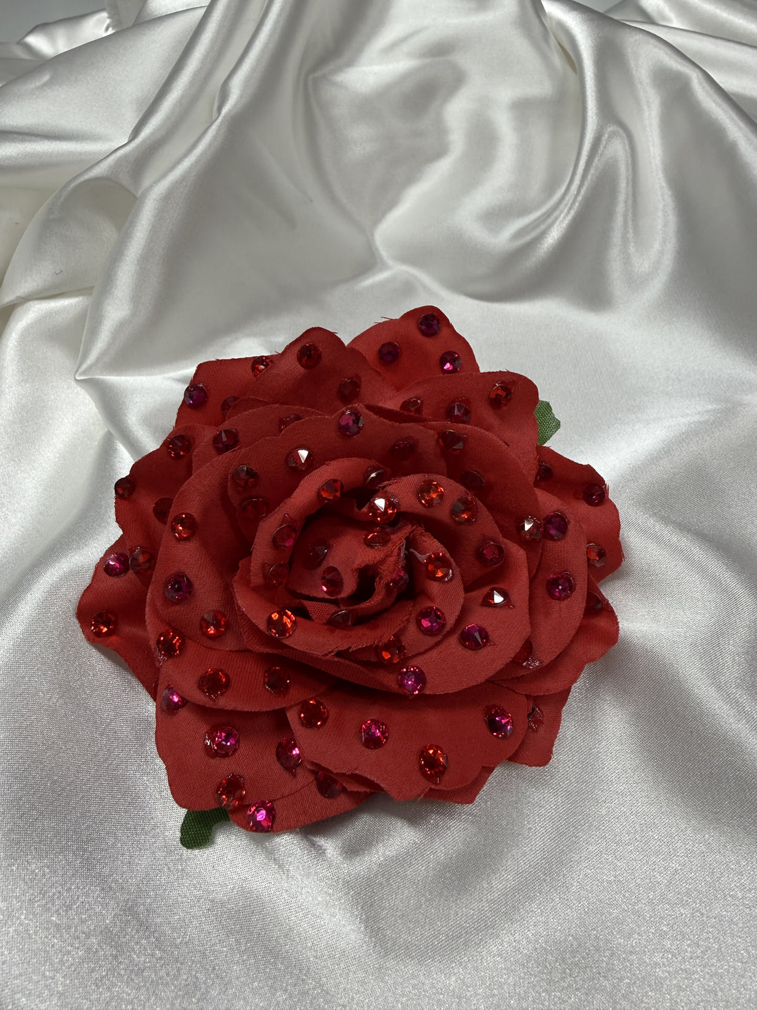 Red Flower with Pink & Red Crystals (on clip)