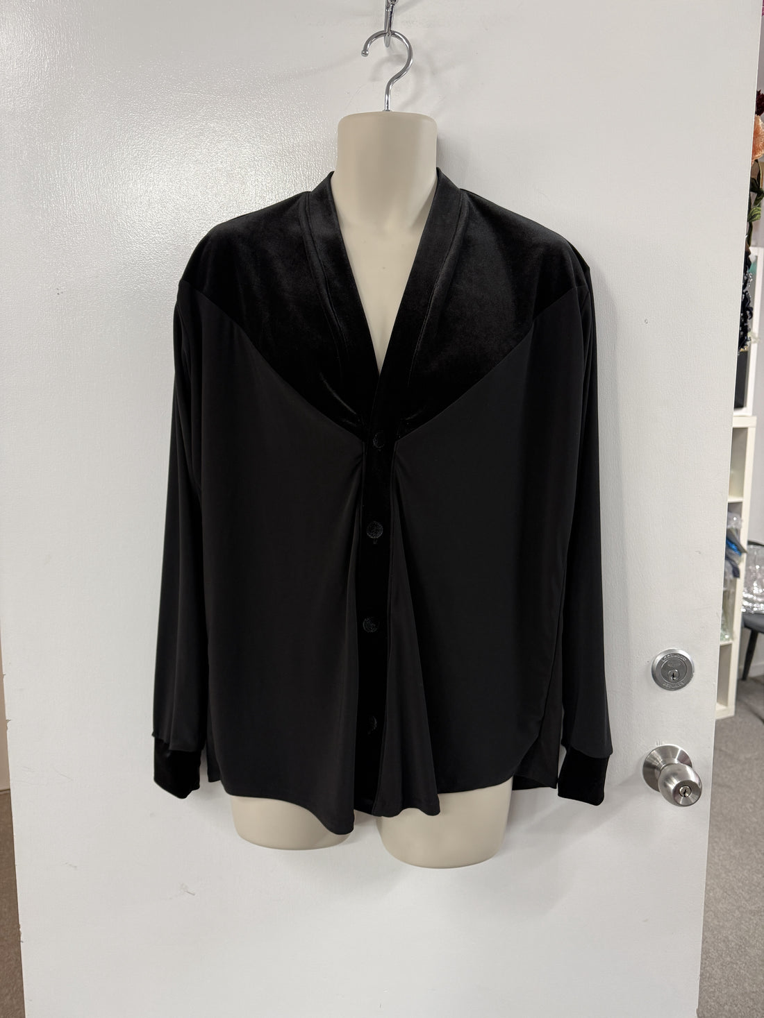 Black Velvet V Button Down Latin Shirt (SIZE XL)