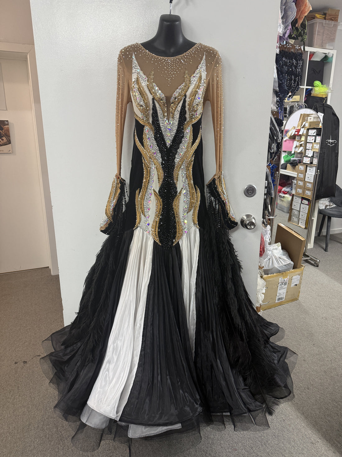 WORN ONCE - Black, White & Gold Ballroom Dress (Size 10-12)