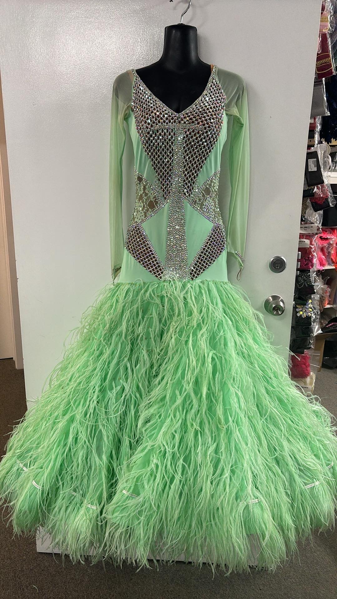 Pre Loved Mint Feather Ballroom Dress (Size 6-8)