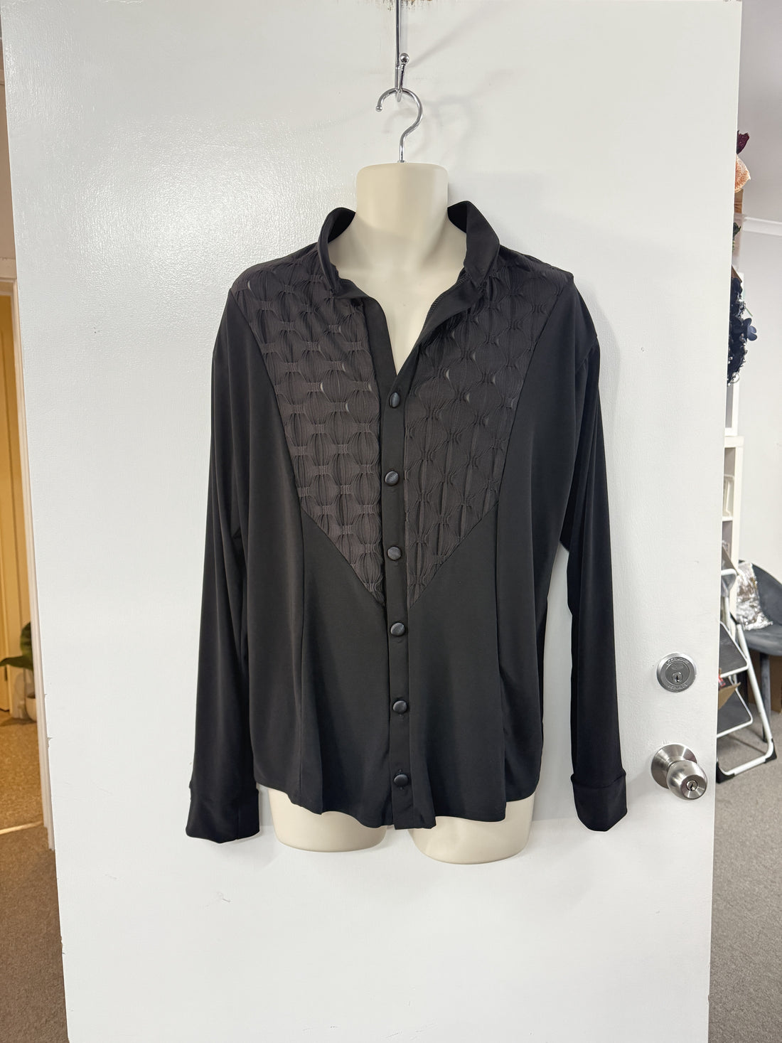 Black Lace Button Down Latin Shirt (SIZE XL)